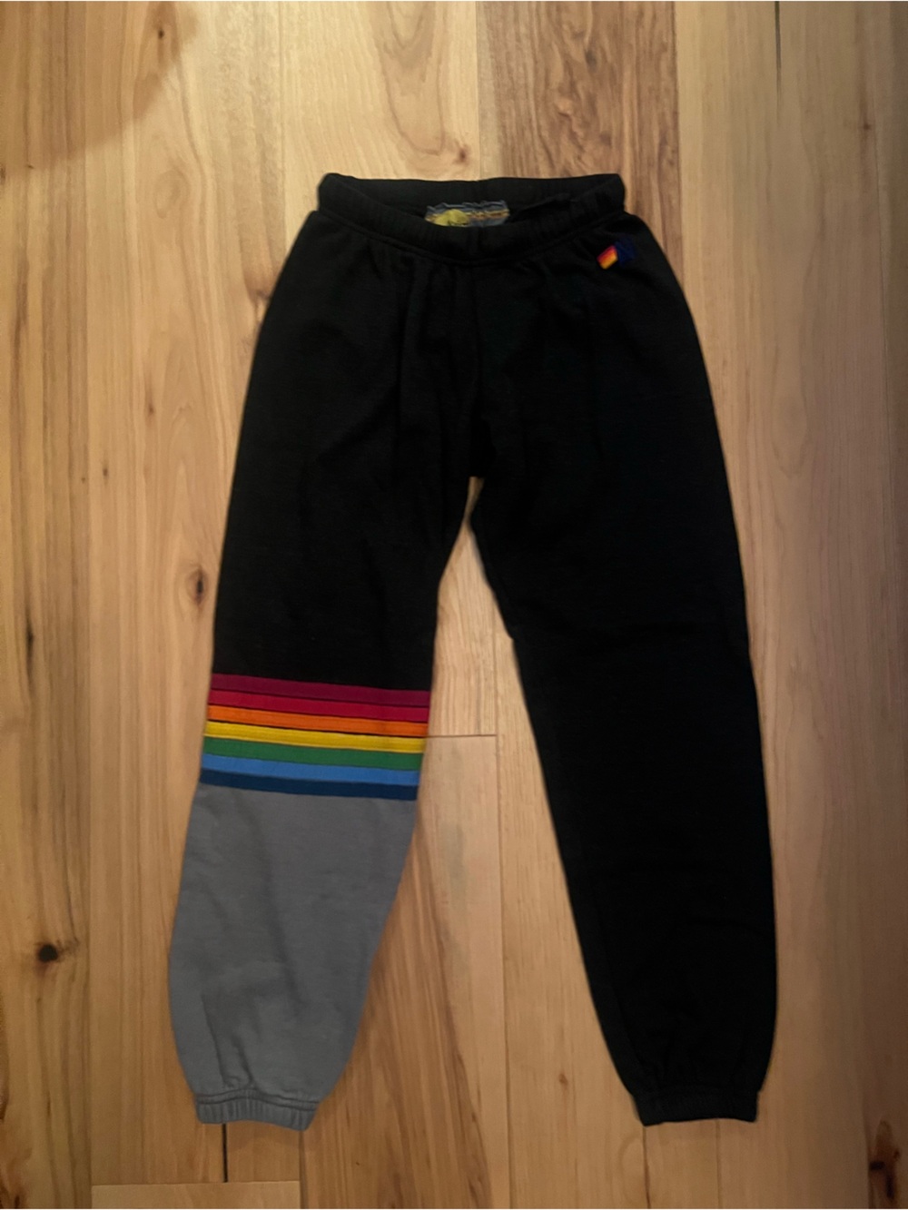 Aviator Nation XS Black Sweatpants with Rainbow Stripe Accent